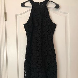 Black crochet halter dress